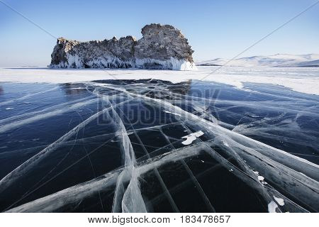Ogoi Island, Crack In Ice Of Lake Baikal