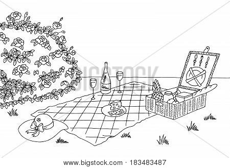Picnic graphic black white sketch illustration vector
