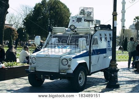 ISTANBUL, TURKEY - 1 APRIL , 2017:Turkish police on the streets of Istanbul during the military situation in the country