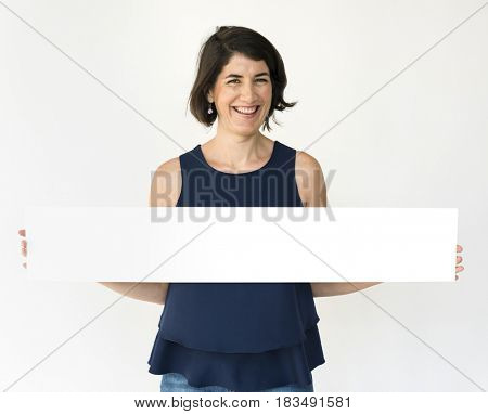 Woman Hands Hold Show Blank Box Banner
