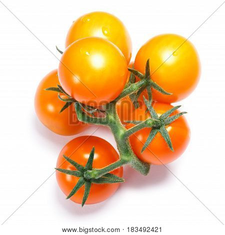 Yellow Herry Tomatoes On The Vine, Paths, Top View