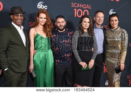 LOS ANGELES - APR 08:  Joe Morton, Darby Stanchfield, Guillermo Diaz, Katie Lowes, George Newbern and Bellamy Young arrives to the 