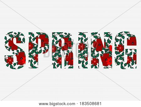 Spring letter with green leaves with flowers colorful