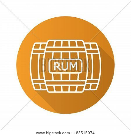 Rum wooden barrels. Flat linear long shadow icon. Alcohol wooden barrels. Vector line symbol