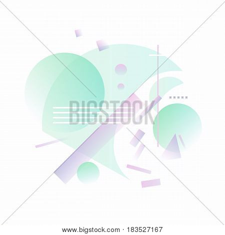 Geometrical suprematism abstract background. Geometrical shapes with gradients and lines. Violet and purple color gradients with transparency. Minimalist decoration for printing or web. EPS 10.
