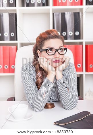 Bored Business Woman Working In Office