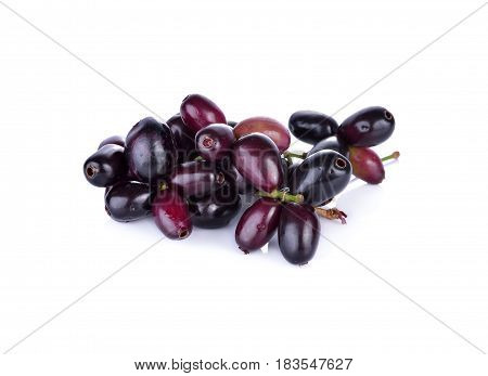 Jambolan plum or Java plum with stem on white background
