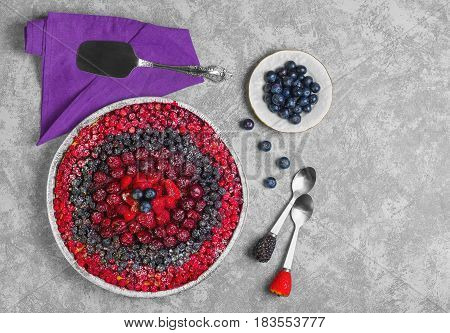 Berry Round Pie Tartlet Made From Assorted Red And Blue Berries