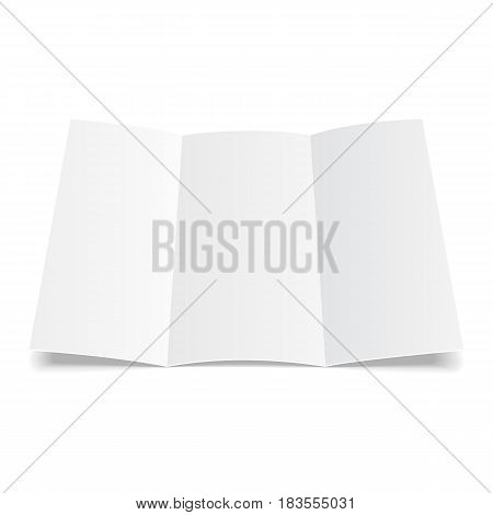 Blank Trifold Paper Leaflet, Flyer, Broadsheet, Flier, Follicle, Leaf A4 With Shadows. On White Background Isolated. Mock Up Template Ready For Your Design. Vector EPS10