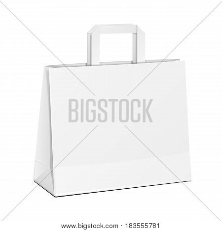Wide Carrier Paper Bag White. Illustration Isolated On White Background. Mock Up Template Ready For Your Design. Product Packing Vector EPS10