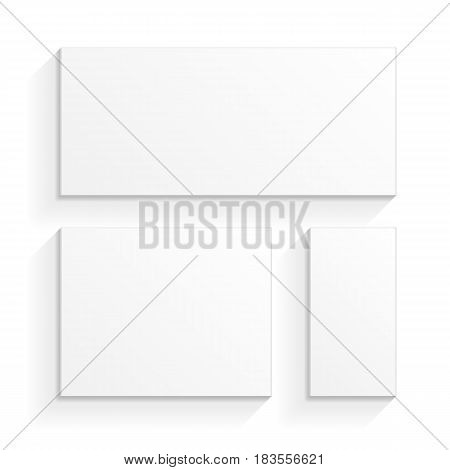 White Product Cardboard Package Boxes. Top View. Illustration Isolated On White Background. Mock Up Template Ready For Your Design. Vector EPS10