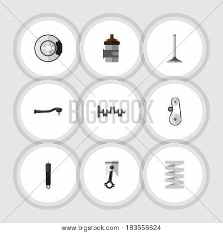 Flat Auto Set Of Combustion, Metal, Car Segment And Other Vector Objects. Also Includes Belt, Metal, Steel Elements.