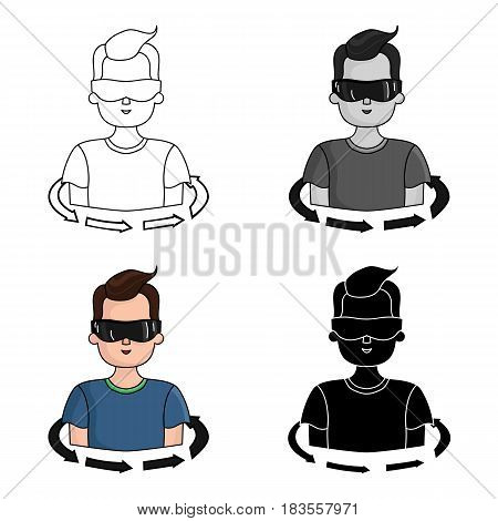 Rotation of player in the virtual reality icon in cartoon style isolated on white background. Virtual reality symbol vector illustration.
