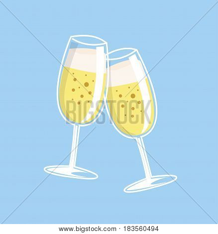 Cheers, two champagne glasses. Wedding champagne. Vector stock.