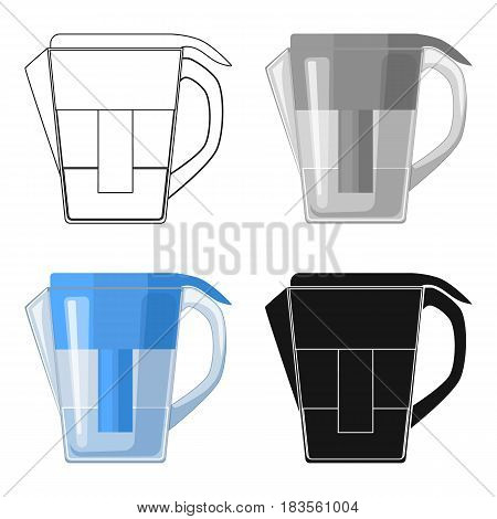 Water jug with filter cartridge icon in cartoon design isolated on white background. Water filtration system symbol stock vector illustration.