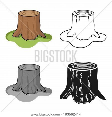 Tree stump icon in cartoon style isolated on white background. Sawmill and timber symbol stock vector illustration.