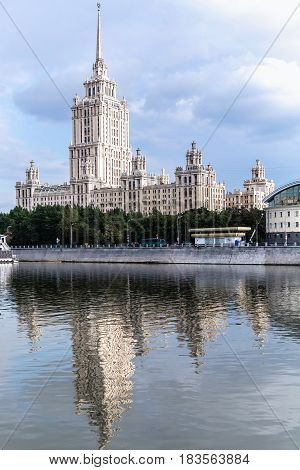 Moscow river, beautiful sky and architecture Moscow