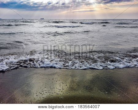 Photo of the beach early in the morning. Seascape.