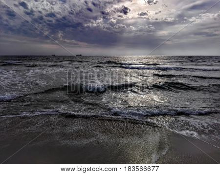 Photo of the beach early in the morning. Seascape.