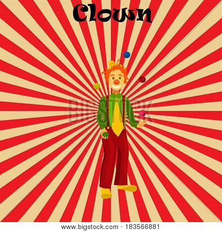 Very high quality trendy vector illustration of happy juggling circus clown.
