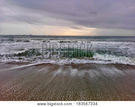 Photo of the beach early in the morning. Seascape.