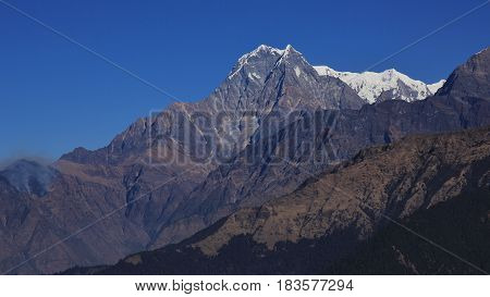 Nilgiri high mountain in Nepal. View from Mohare Danda.