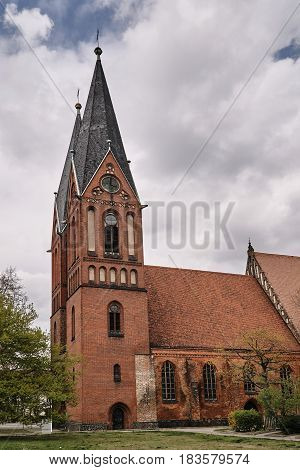 Gothic church with belfries in Frankfurt on the Oder
