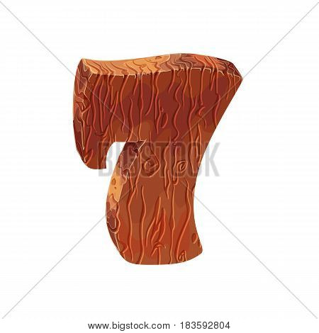 Wooden textured cartoon bold font number 7. Number on white background.