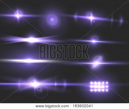 Illustration of Vector Lens Flare. Transparent Vector Lens Flare Effect Set. Bright Sunflare Explosion Template