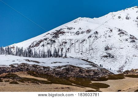 The Snow Mountain Of Tianshan Near The Sailimu Lake In Spring Time Of Xinjiang.