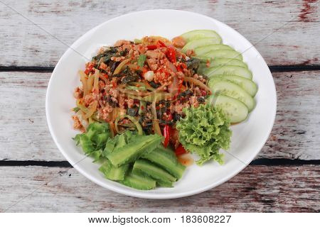 Fried Spicy Basil With Minced Pork .