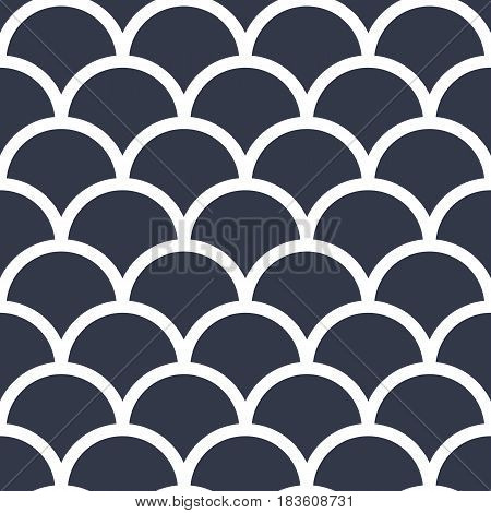 Abstract seamless wave pattern in japan style. Fish scales. White scales on a dark blue background. Vector illustration.