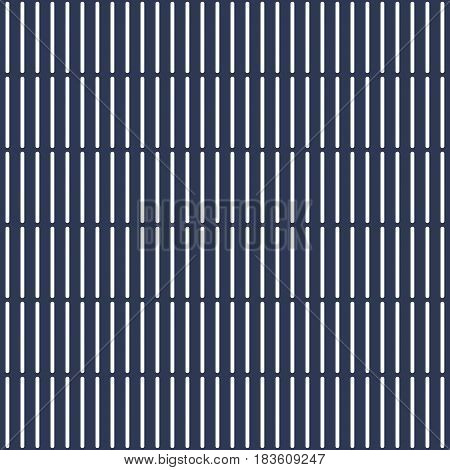 Abstract seamless pattern vertical regular rounded lines striped background. Japanese or Chinese bamboo table mat style. Dark blue and white colors. Vector illustration.