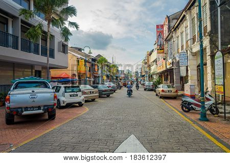 George Town, Malaysia - March 10, 2017: Little India enclave, where the oldest Hindu temple in Penang is located, Mahamariamman Temple, as well as where many indian shops and restaurants