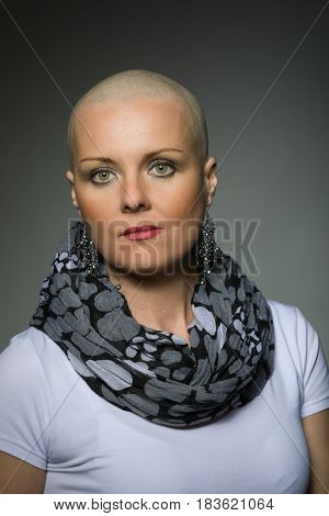 Beautiful Middle Age Woman Cancer Patient Without Hair