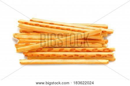 crispy straw on white background. Biscuit sticks