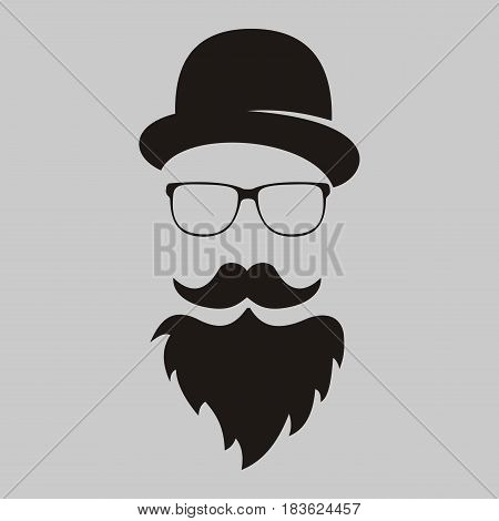retro. The man's silhouette with mustache and a beard in a hat and eye-glasses