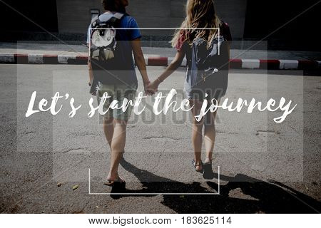 Friends Travel Backpacker Journey with Quote Graphic