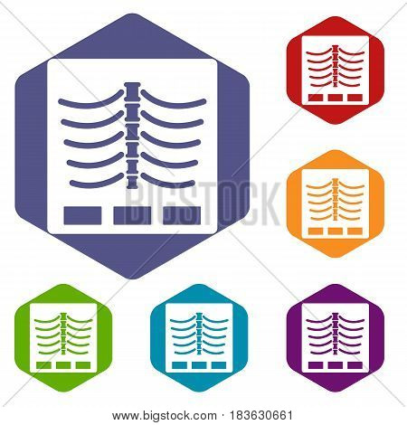 X ray photo icons set hexagon isolated vector illustration