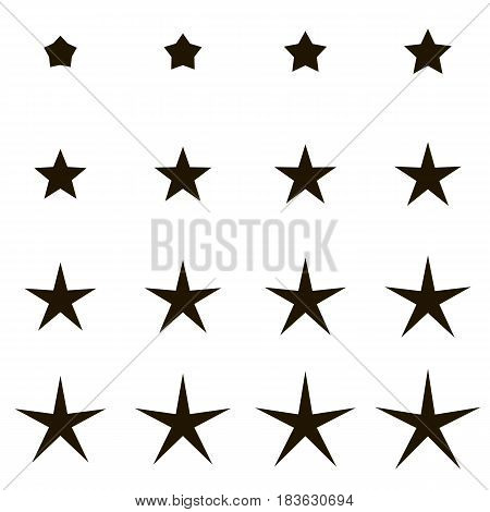 Set stars with different rays, angles, vector set stars transition from short to long rays