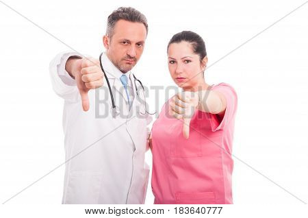 Dissapointed Medical Doctor And Woman Giving Thumbs Down