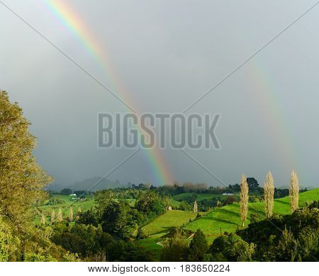 Beautiful Double rainbow at Waitomo New Zealand