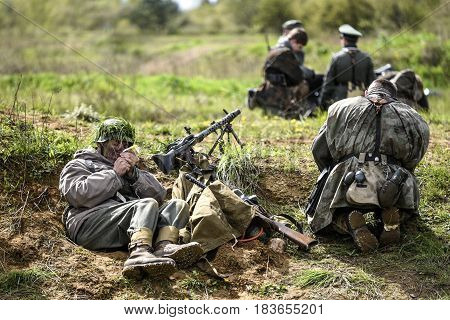 Rosowek Poland april 23 2017: Historical reconstruction battle for Stettin in 1945 Red army against Wehrmacht in Rosowek.