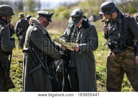Rosowek Poland april 23 2017: Historical reconstruction battle for Stettin in 1945 Red army against Wehrmacht in Rosowek.