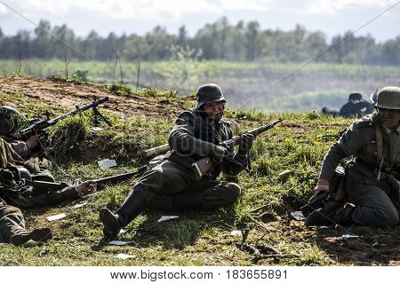 Rosowek Poland april 23 2017: Historical reconstruction battle for Stettin in 1945 Red army against Wehrmacht in Rosowek.