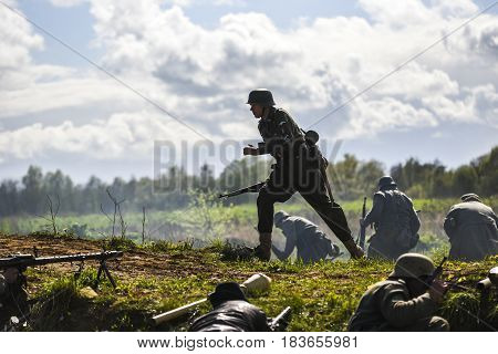 Rosowek Poland april 23 2017: Historical reconstruction battle for Stettin in 1945 Red army against Wehrmacht in Rosowek.