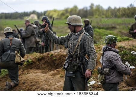 Rosowek Poland april 23 2017: Historical reconstruction battle for Stettin in 1945 Red army against Wehrmacht in Rosowek.