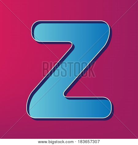 Letter Z sign design template element. Vector. Blue 3d printed icon on magenta background.