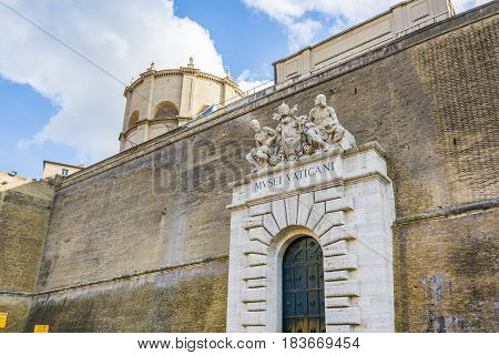 Rome Italy february 2017: main entrance of Vatican Museums with closed doors