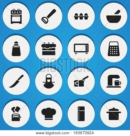 Set Of 16 Editable Food Icons. Includes Symbols Such As Cook Cap, Slice Bread, Stove And More. Can Be Used For Web, Mobile, UI And Infographic Design.
